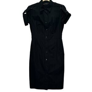 NWT Club Monaco‎ Roxanne Shirt Dress Snap Minimalist Contemporary Midi Dress Blk